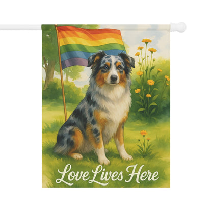 Printify Home Decor 24.5'' × 32'' Garden Flag, LGBTQ+ Pride Merle Australian Shepherd Banner, Ally Love, Rainbow Decor, House Decoration
