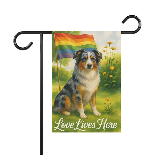 Printify Home Decor 12'' × 18'' Garden Flag, LGBTQ+ Pride Merle Australian Shepherd Banner, Ally Love, Rainbow Decor, House Decoration