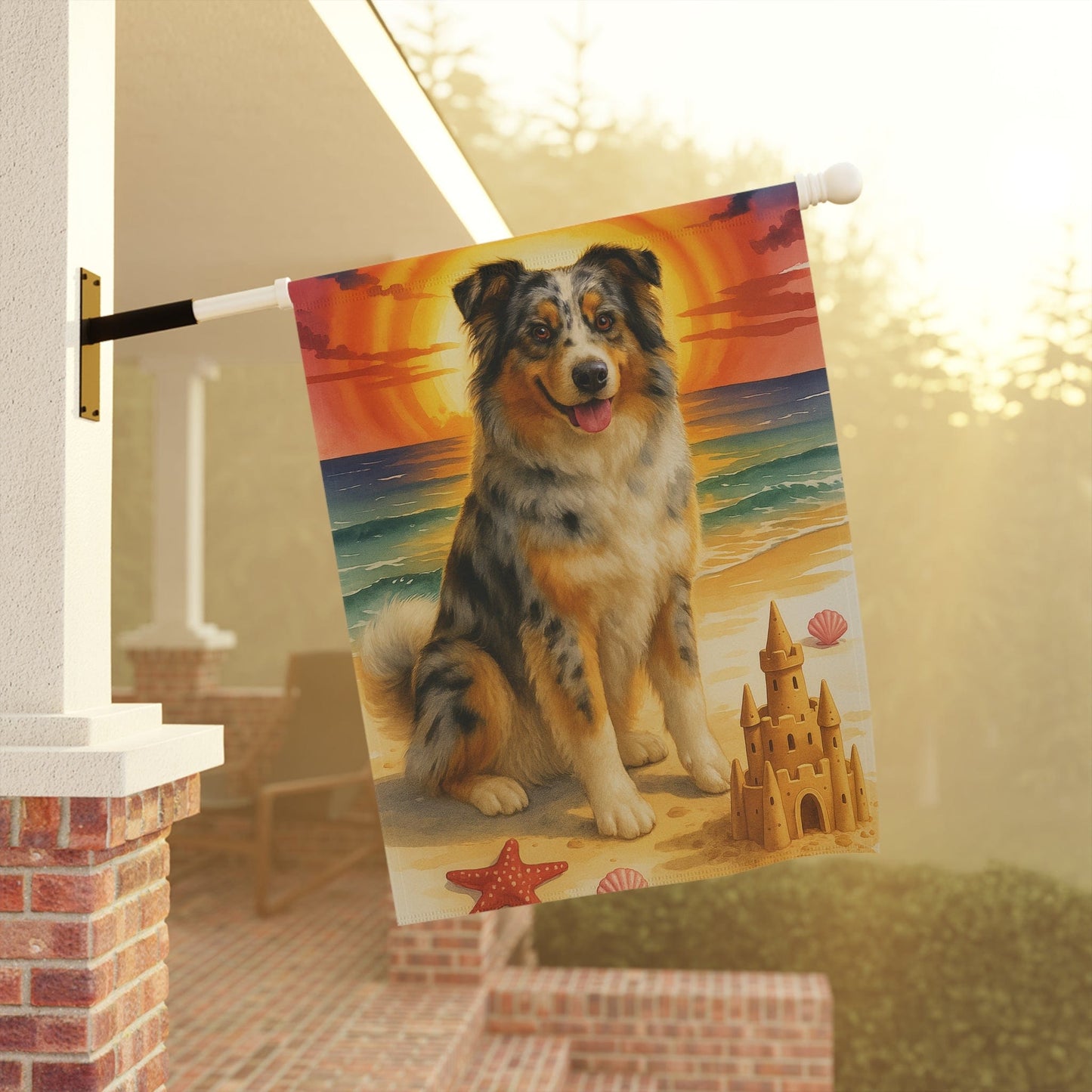 Printify Home Decor Garden Flag, Merle Australian Shepherd Nautical Decor, House Banner Beach Yard Art