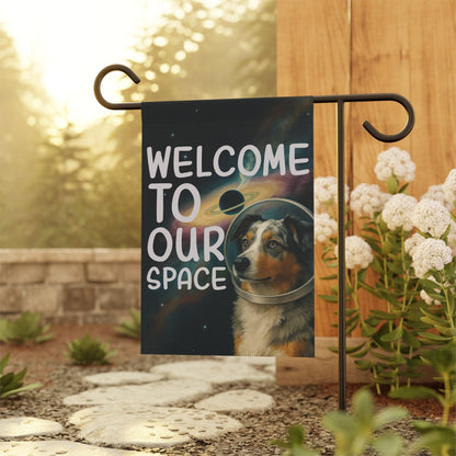 Printify Home Decor Garden Flag, Merle Australian Shepherd Space Lover Banner, Astronaut Decor, Outer Space Decoration