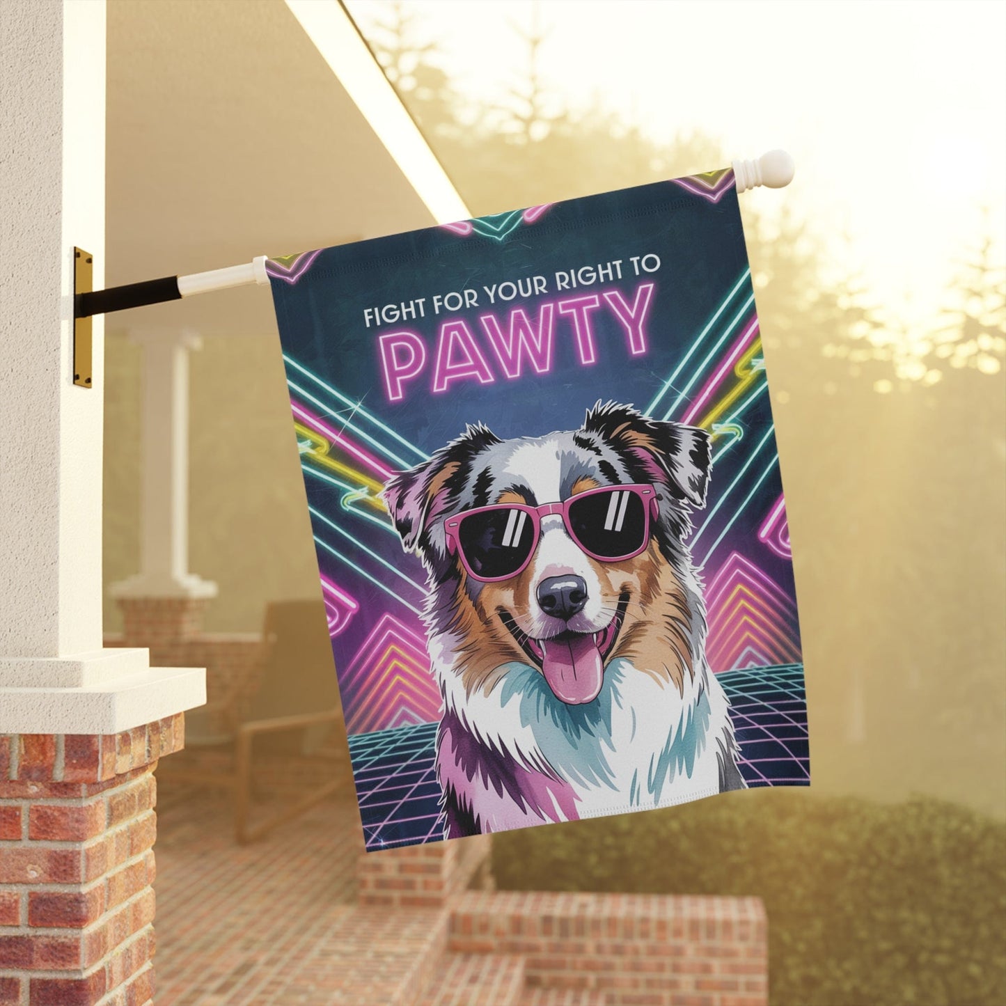 Printify Home Decor Garden Flag, Retro Tricolor Australian Shepherd Banner, 80s Party Decor, Housewarming Gift, Front Yard Spring
