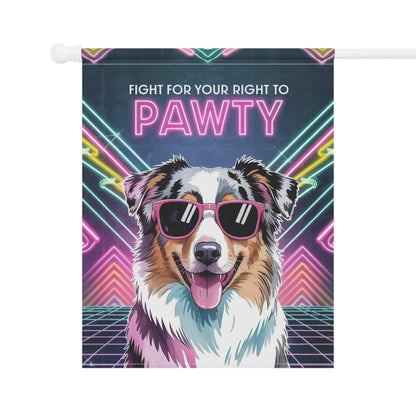 Printify Home Decor Garden Flag, Retro Tricolor Australian Shepherd Banner, 80s Party Decor, Housewarming Gift, Front Yard Spring