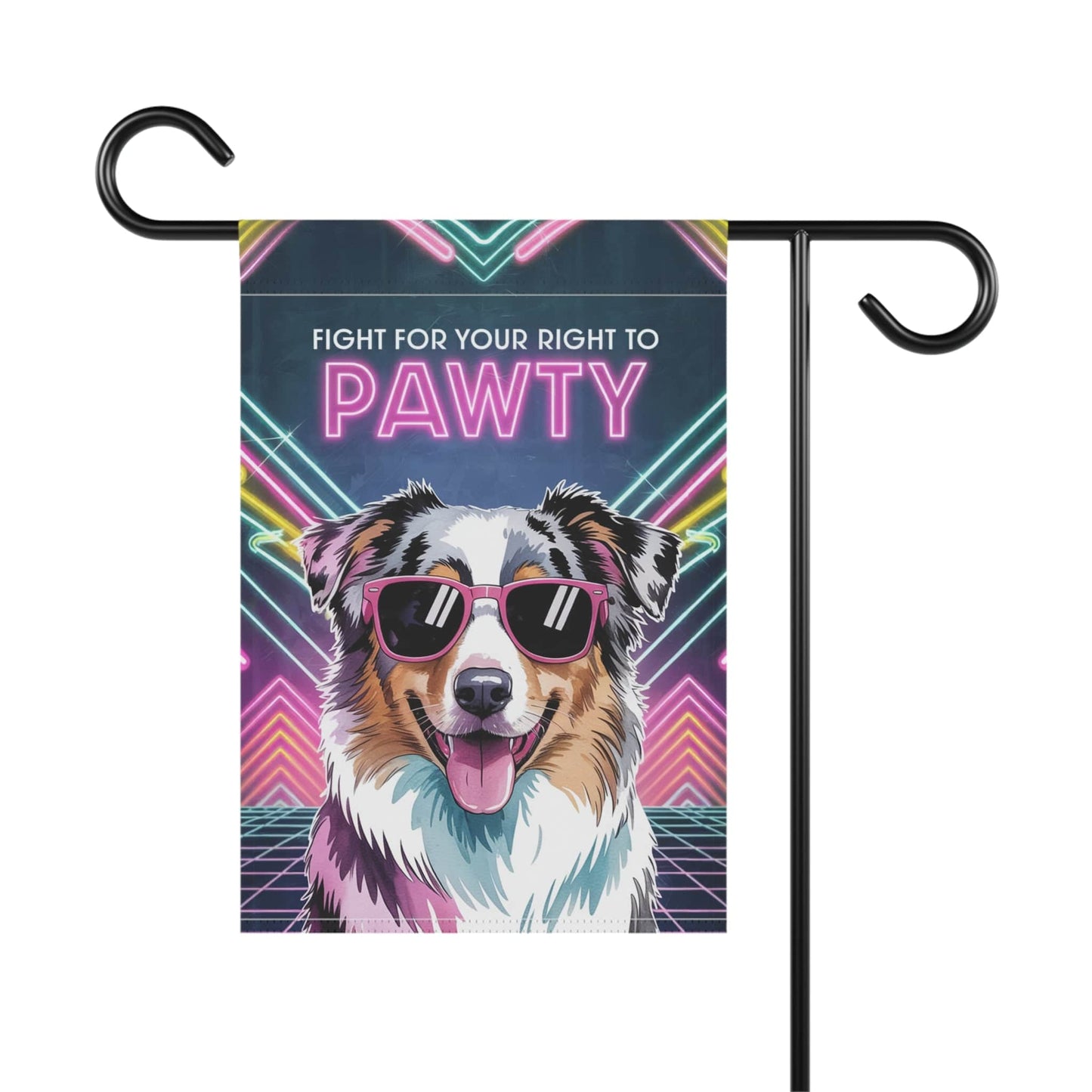 Printify Home Decor Garden Flag, Retro Tricolor Australian Shepherd Banner, 80s Party Decor, Housewarming Gift, Front Yard Spring