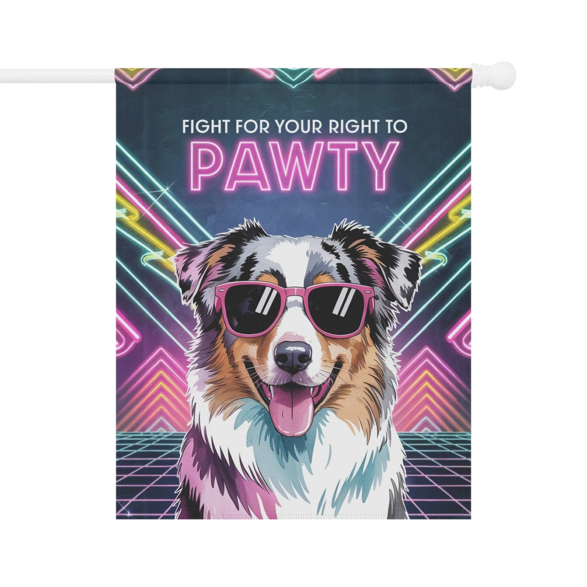 Printify Home Decor 24.5'' × 32'' Garden Flag, Retro Tricolor Australian Shepherd Banner, 80s Party Decor, Housewarming Gift, Front Yard Spring
