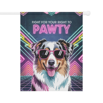 Printify Home Decor 24.5'' × 32'' Garden Flag, Retro Tricolor Australian Shepherd Banner, 80s Party Decor, Housewarming Gift, Front Yard Spring