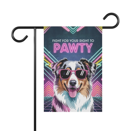 Printify Home Decor 12'' × 18'' Garden Flag, Retro Tricolor Australian Shepherd Banner, 80s Party Decor, Housewarming Gift, Front Yard Spring