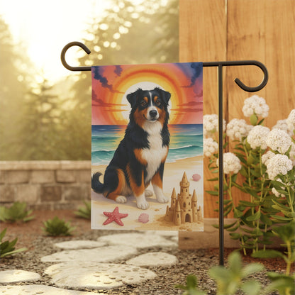 Printify Home Decor Garden Summer Flag, Tricolor Australian Shepherd Nautical Decor, House Banner Beach Yard Art