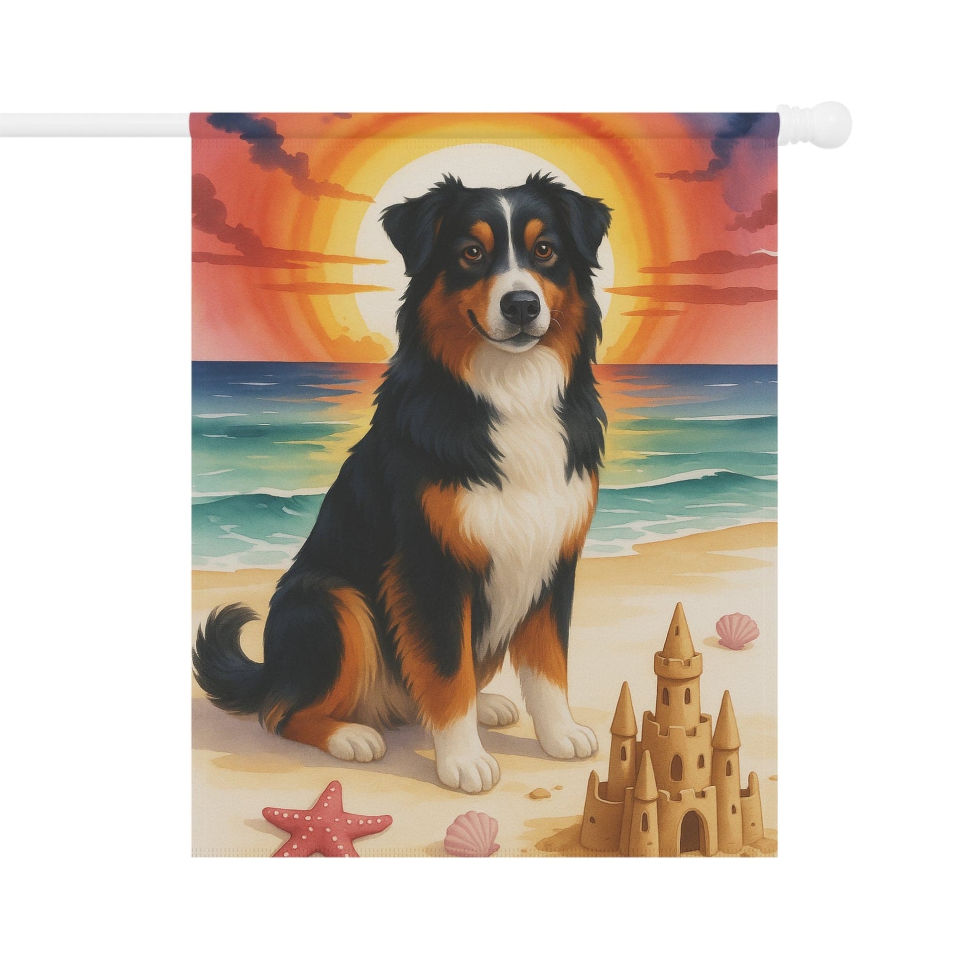 Printify Home Decor 24.5'' × 32'' Garden Summer Flag, Tricolor Australian Shepherd Nautical Decor, House Banner Beach Yard Art