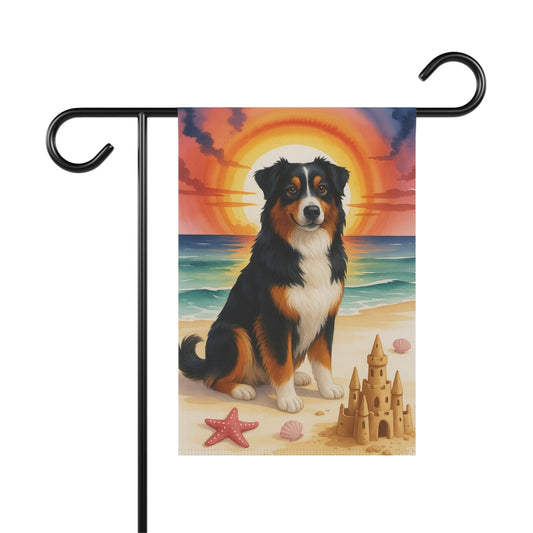 Printify Home Decor 12'' × 18'' Garden Summer Flag, Tricolor Australian Shepherd Nautical Decor, House Banner Beach Yard Art