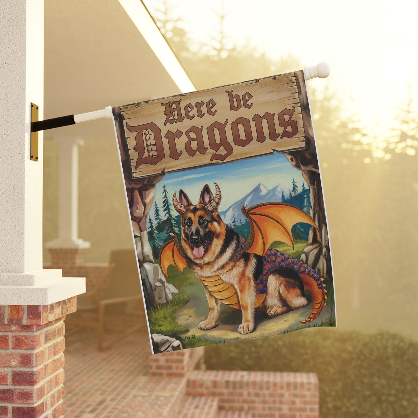 Printify Home Decor German Shepherd Dog Dragon, Garden Flag, Pet Adventure, Yard Spring Decor, Housewarming Halloween