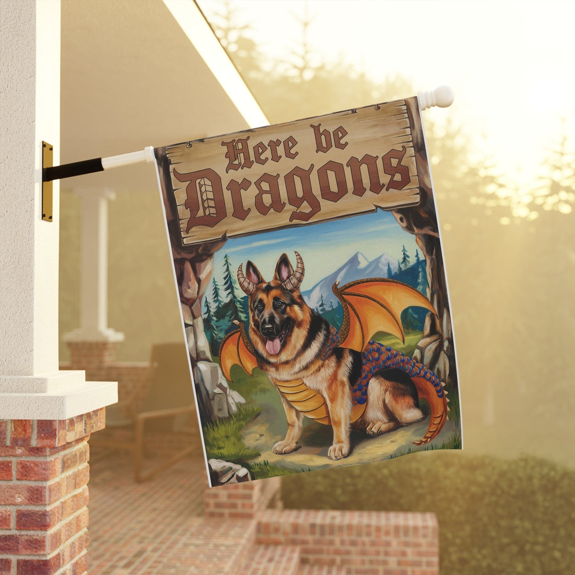 Printify Home Decor German Shepherd Dog Dragon, Garden Flag, Pet Adventure, Yard Spring Decor, Housewarming Halloween