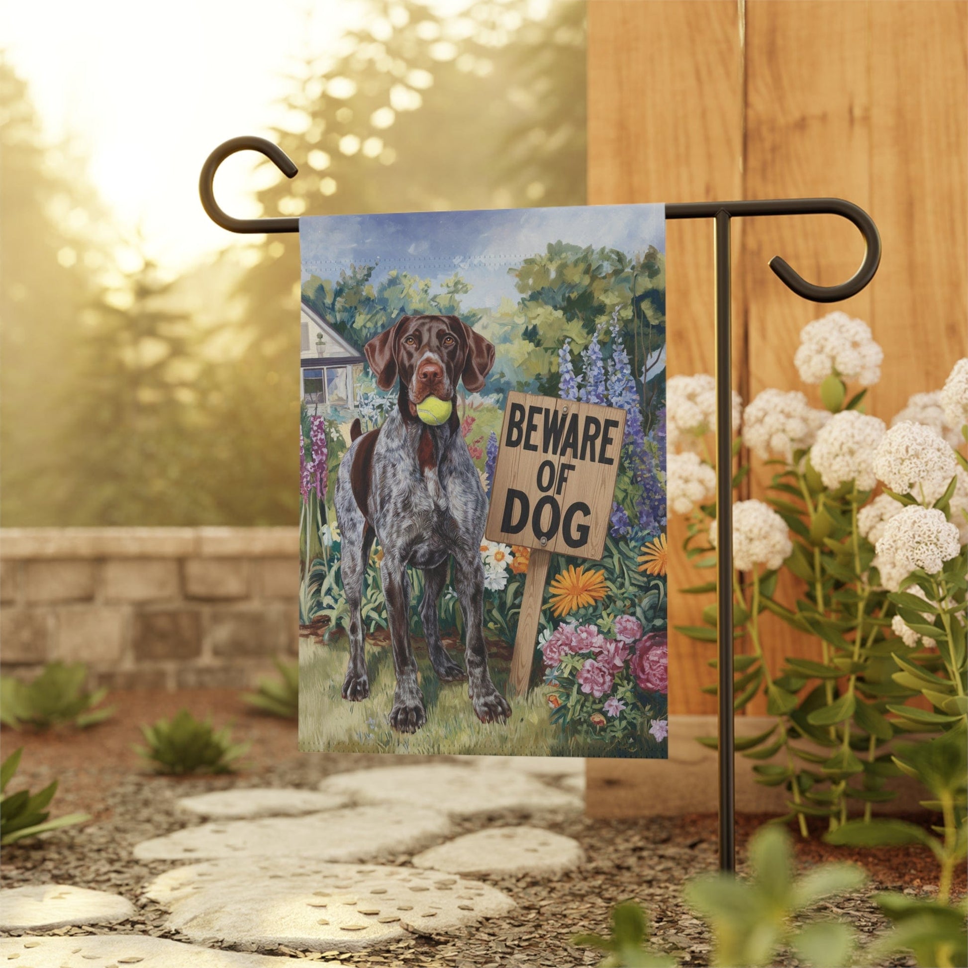 Printify Garden Flag German Shorthaired Pointer Beware Garden Flag