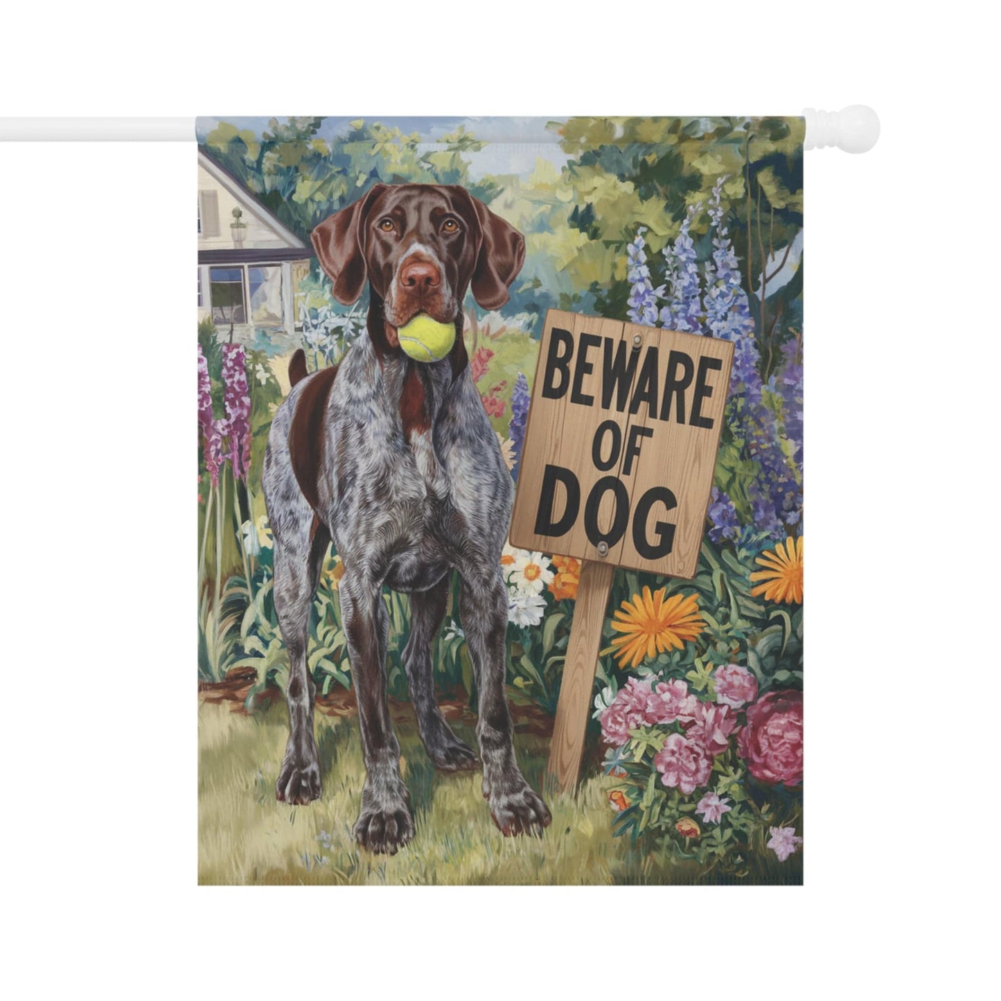 Printify Garden Flag 24.5'' × 32'' German Shorthaired Pointer Beware Garden Flag