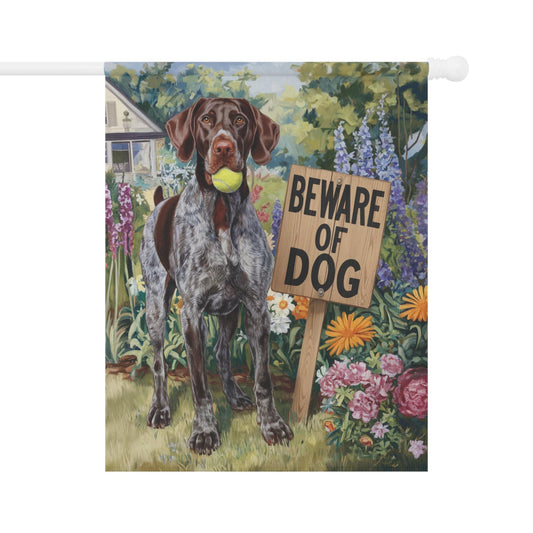 Printify Garden Flag 24.5'' × 32'' German Shorthaired Pointer Beware Garden Flag