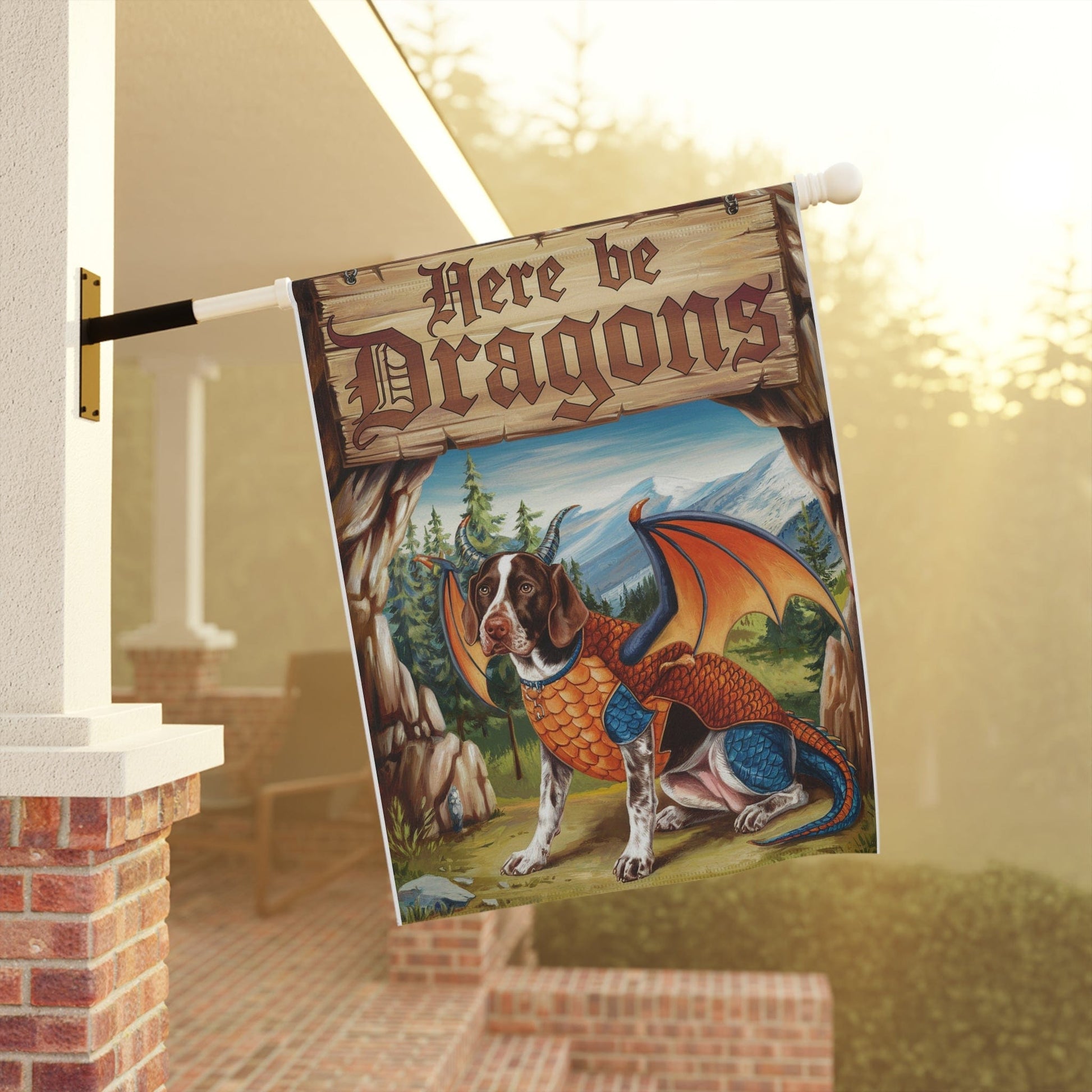 Printify Home Decor German Shorthaired Pointer Dog Dragon Garden Flag, Pet Yard Spring Decor, Housewarming Halloween