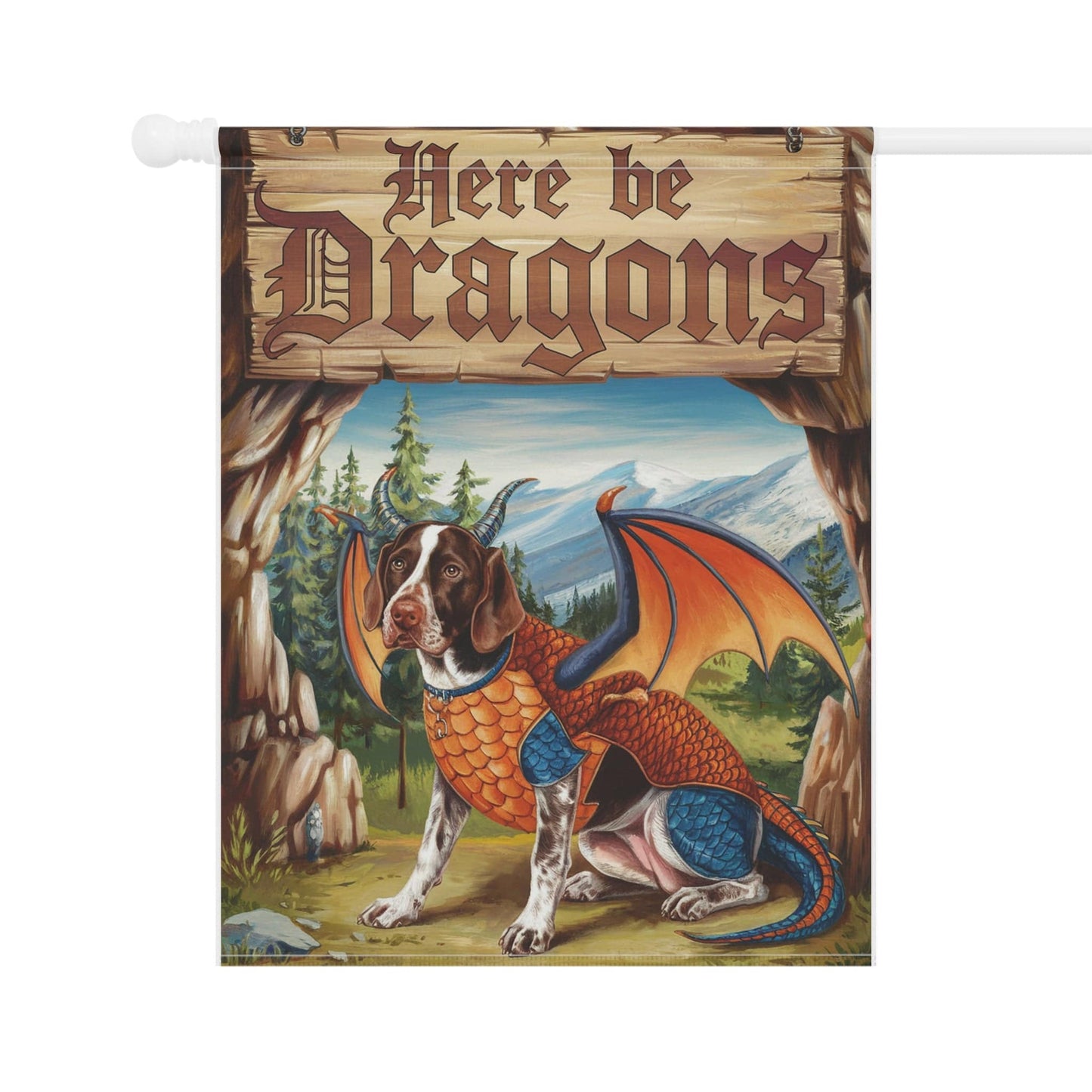 Printify Home Decor German Shorthaired Pointer Dog Dragon Garden Flag, Pet Yard Spring Decor, Housewarming Halloween