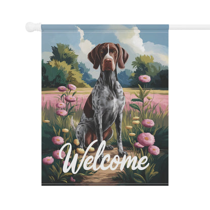 Printify Home Decor German Shorthaired Pointer Garden Flag, Welcome Yard Decor, Front Yard Dog Sign