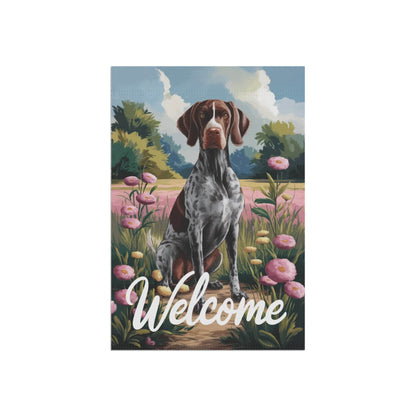 Printify Home Decor German Shorthaired Pointer Garden Flag, Welcome Yard Decor, Front Yard Dog Sign