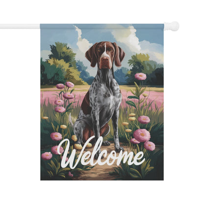 Printify Home Decor 24.5'' × 32'' German Shorthaired Pointer Garden Flag, Welcome Yard Decor, Front Yard Dog Sign