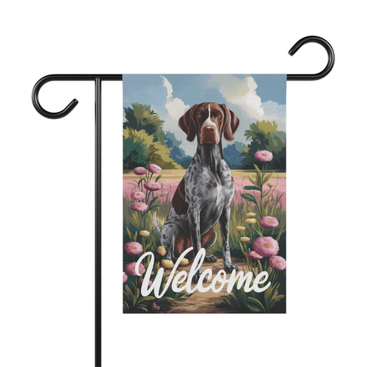 Printify Home Decor 12'' × 18'' German Shorthaired Pointer Garden Flag, Welcome Yard Decor, Front Yard Dog Sign