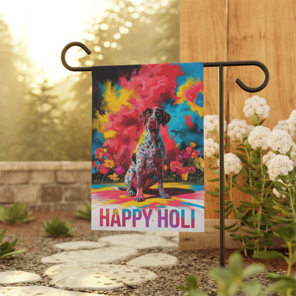 Printify Home Decor German shorthaired pointer Holi Garden Flag, Indian Spring Festival, Dog Lovers Yard Outside Decor