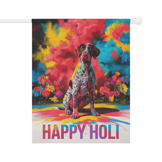 Printify Home Decor 24.5'' × 32'' German shorthaired pointer Holi Garden Flag, Indian Spring Festival, Dog Lovers Yard Outside Decor