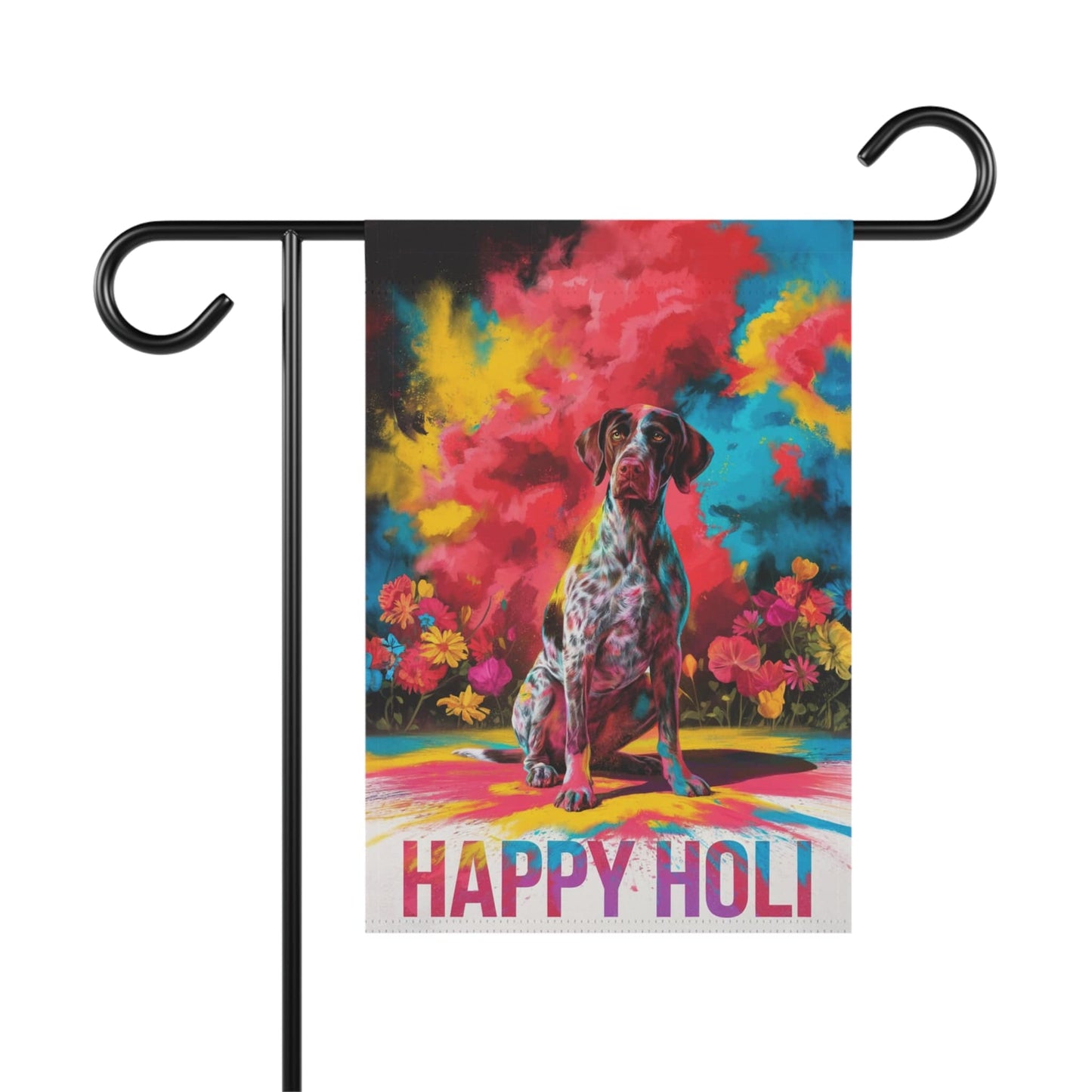 Printify Home Decor 12'' × 18'' German shorthaired pointer Holi Garden Flag, Indian Spring Festival, Dog Lovers Yard Outside Decor