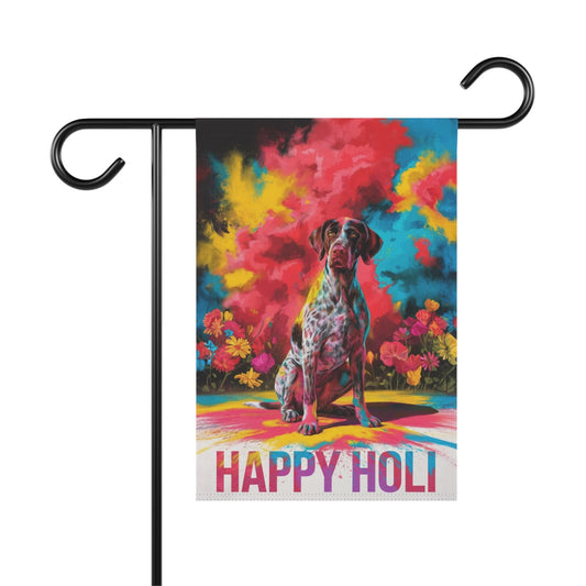 Printify Home Decor 12'' × 18'' German shorthaired pointer Holi Garden Flag, Indian Spring Festival, Dog Lovers Yard Outside Decor