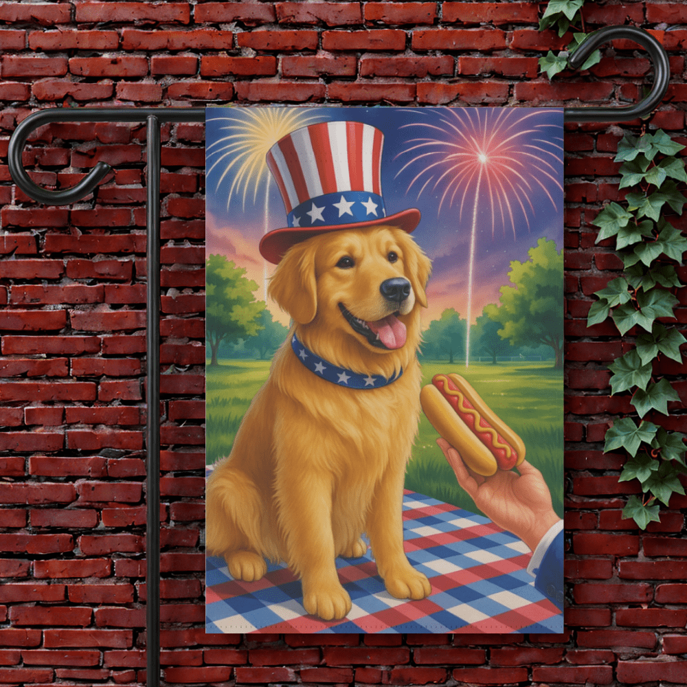 Golden Retriever 4th July Garden Flag 12'' × 18''