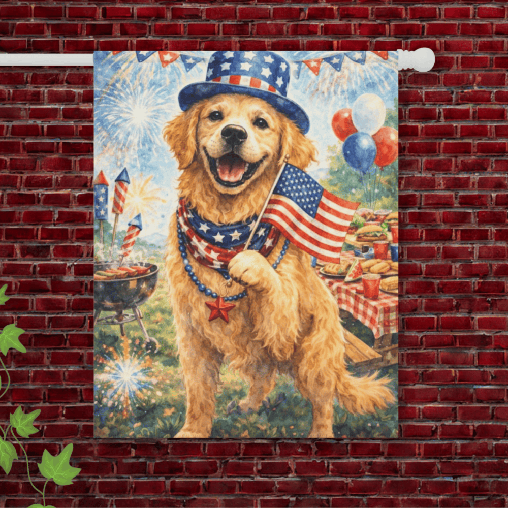 Golden Retriever 4th of July Picnic Garden Flag 24.5'' × 32''