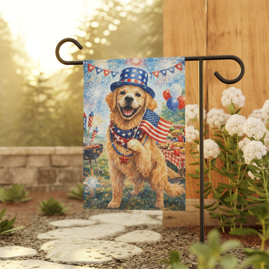 Golden Retriever 4th of July Picnic Garden Flag