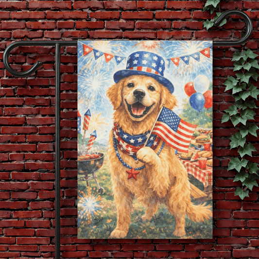 Golden Retriever 4th of July Picnic Garden Flag 12'' × 18''