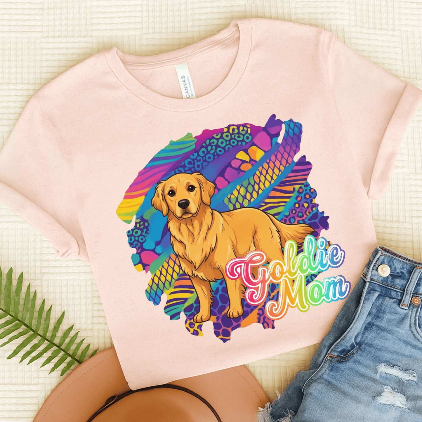 Golden Retriever 90's Neon TShirt Soft Pink
