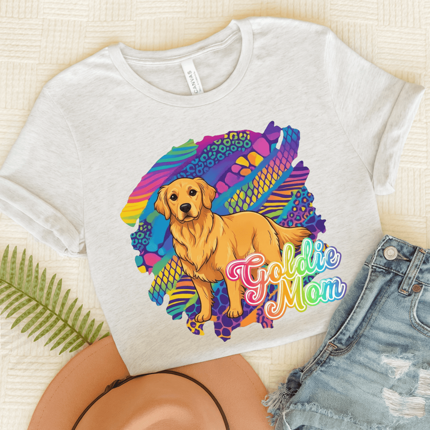 Golden Retriever 90's Neon TShirt Ash