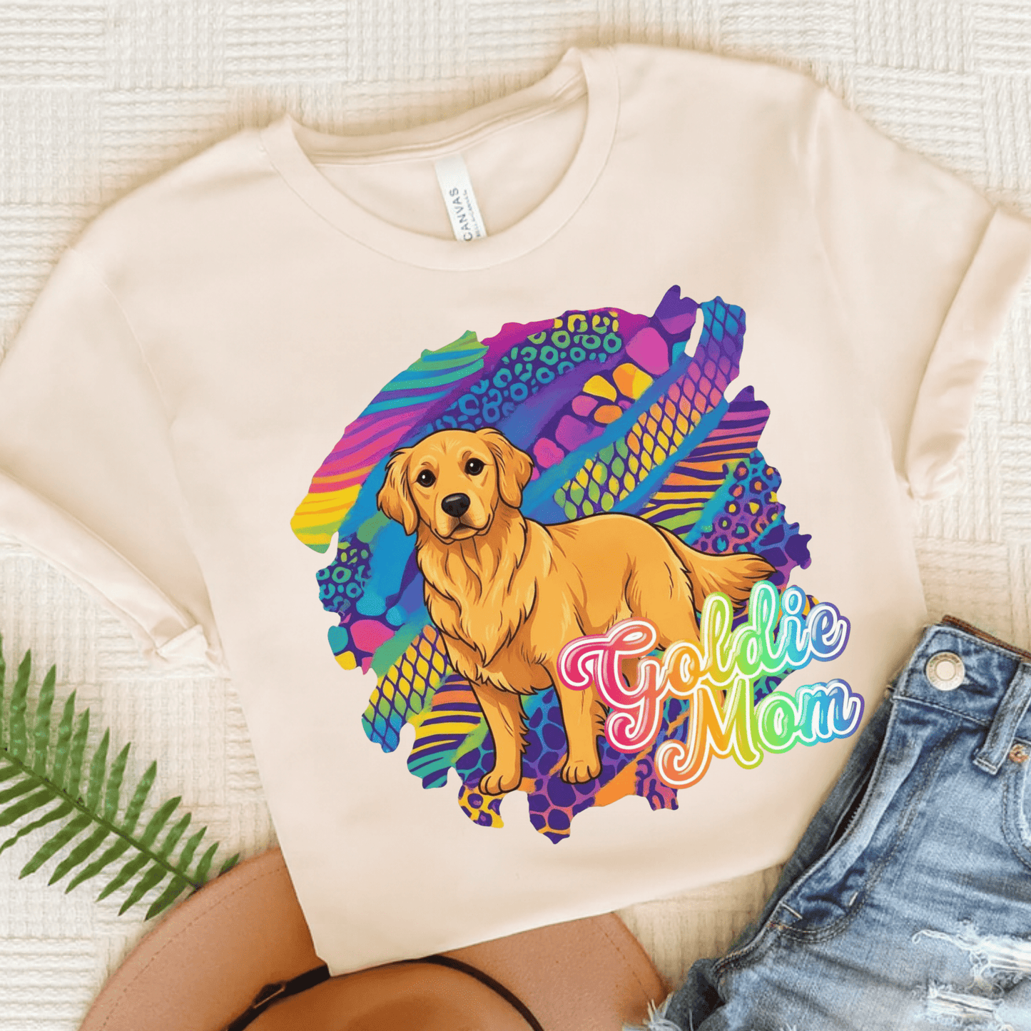 Golden Retriever 90's Neon TShirt Natural
