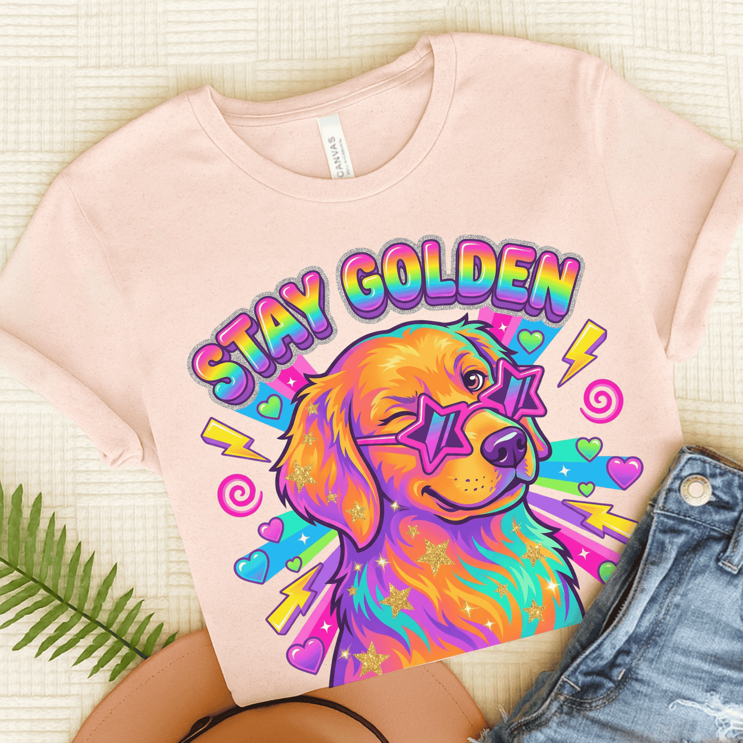 Golden Retriever 90s Neon Stay Goldie Unisex TShirt Soft Pink