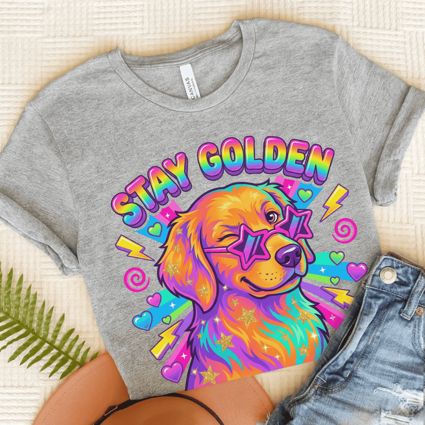 Golden Retriever 90s Neon Stay Goldie Unisex TShirt Athletic Heather