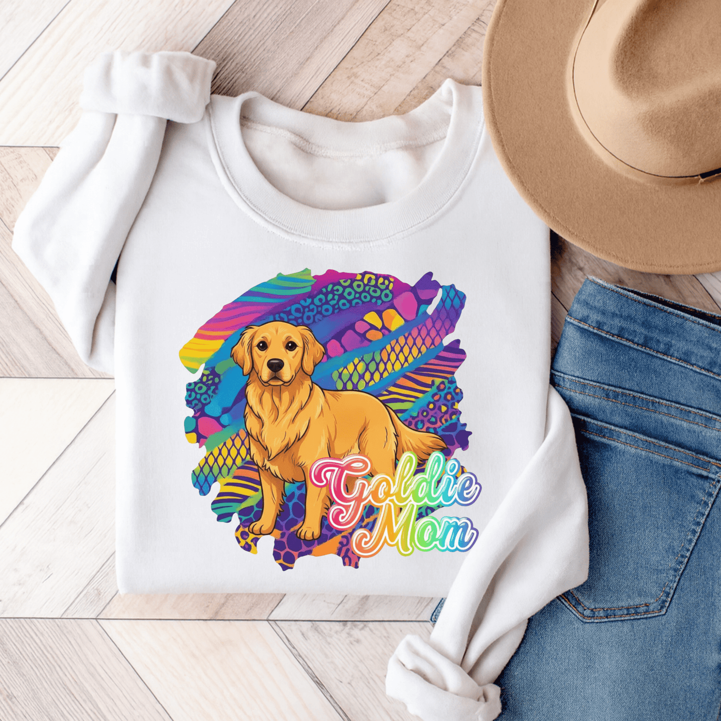 Golden Retriever 90s Neon Sweatshirt White