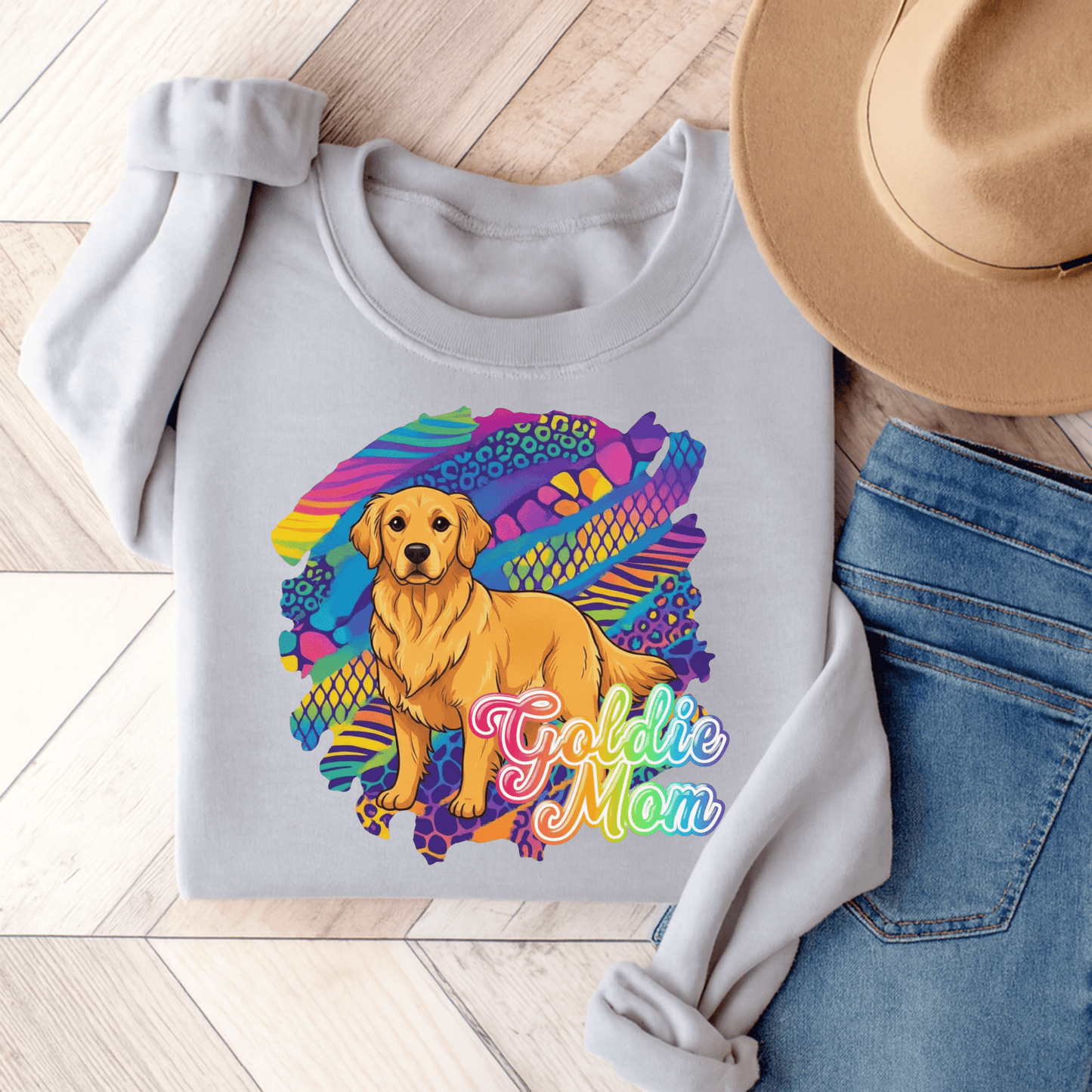 Golden Retriever 90s Neon Sweatshirt Ash