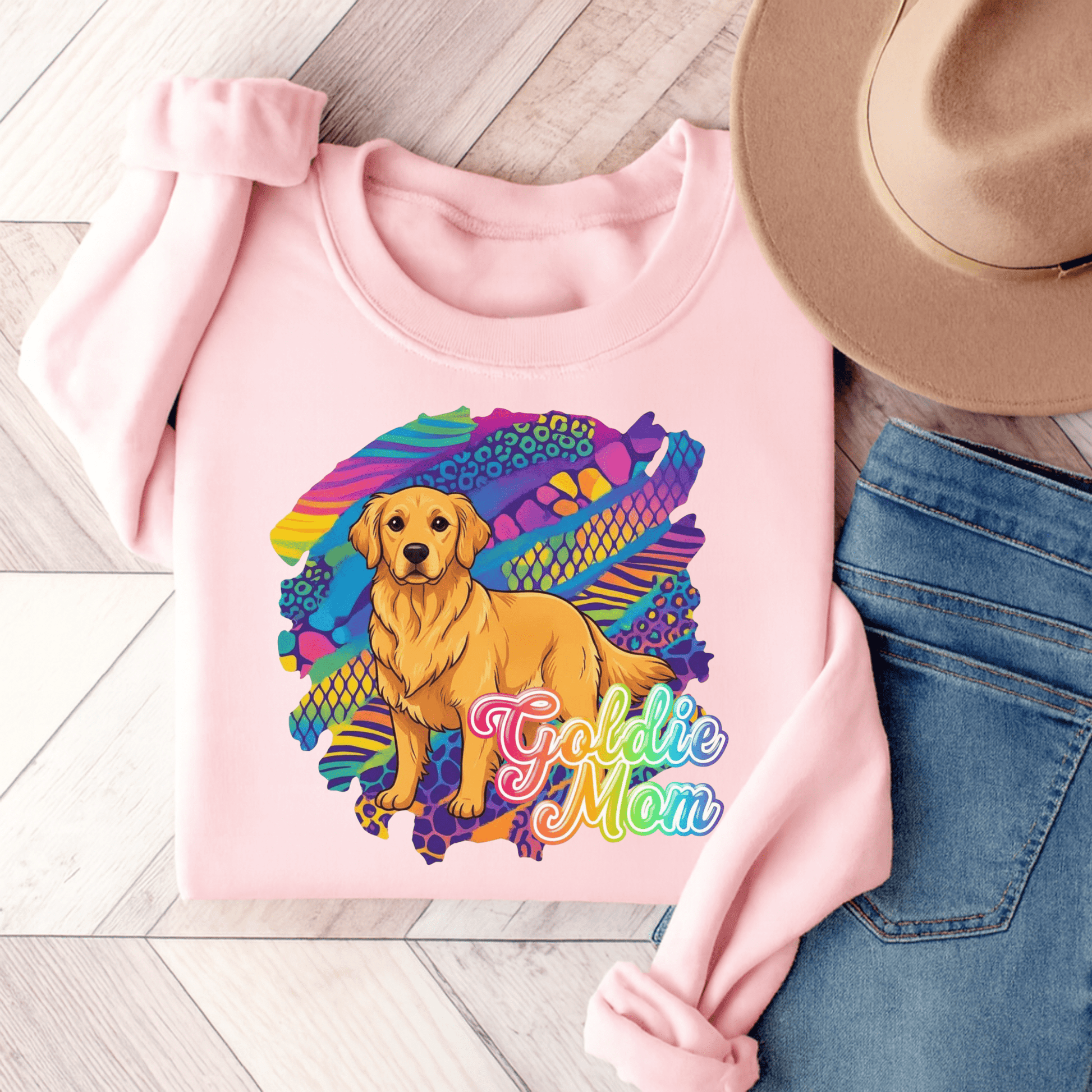 Golden Retriever 90s Neon Sweatshirt Light Pink