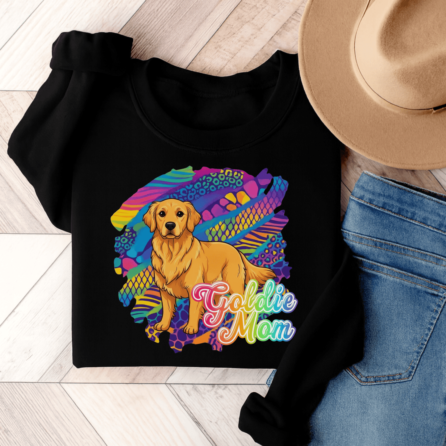 Golden Retriever 90s Neon Sweatshirt Black