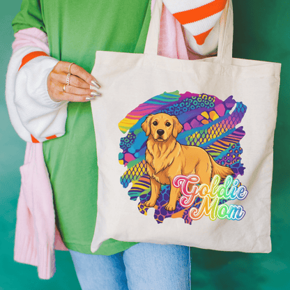 Golden Retriever 90s Neon Tote Bag Natural 15" x 16"
