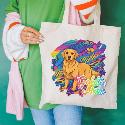 Golden Retriever 90s Neon Tote Bag Natural 15" x 16"