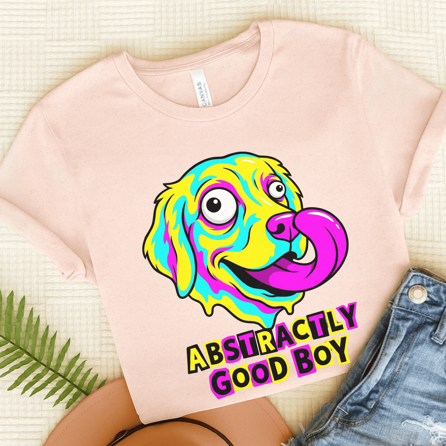 Golden Retriever Abstract Art Punk Unisex TShirt Soft Pink