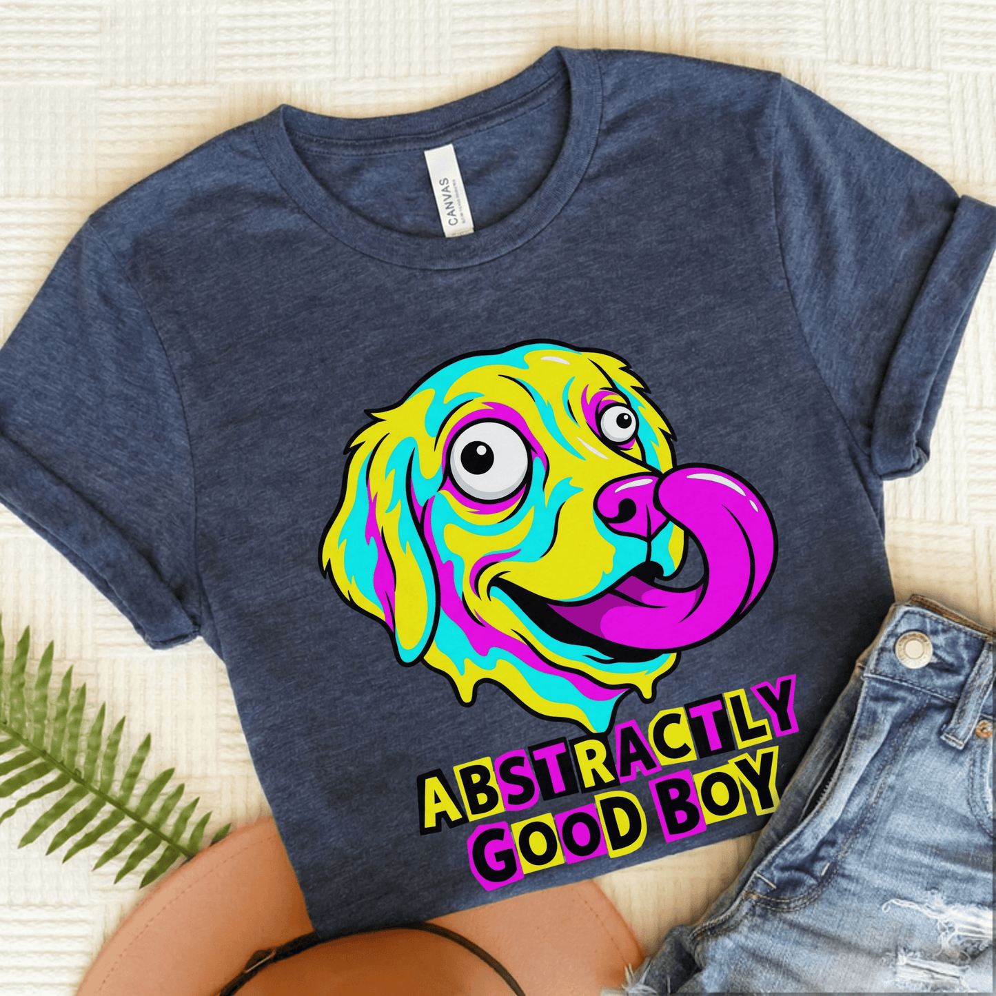 Golden Retriever Abstract Art Punk Unisex TShirt Heather Navy