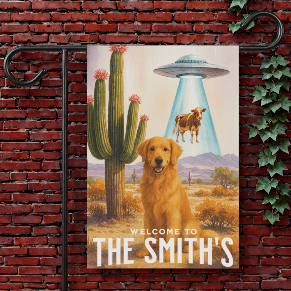 Golden Retriever Aliens Garden Flag 12'' × 18''