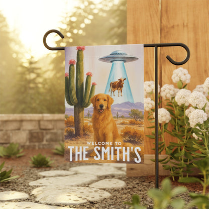 Golden Retriever Aliens Garden Flag