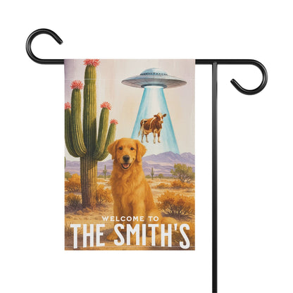 Golden Retriever Aliens Garden Flag