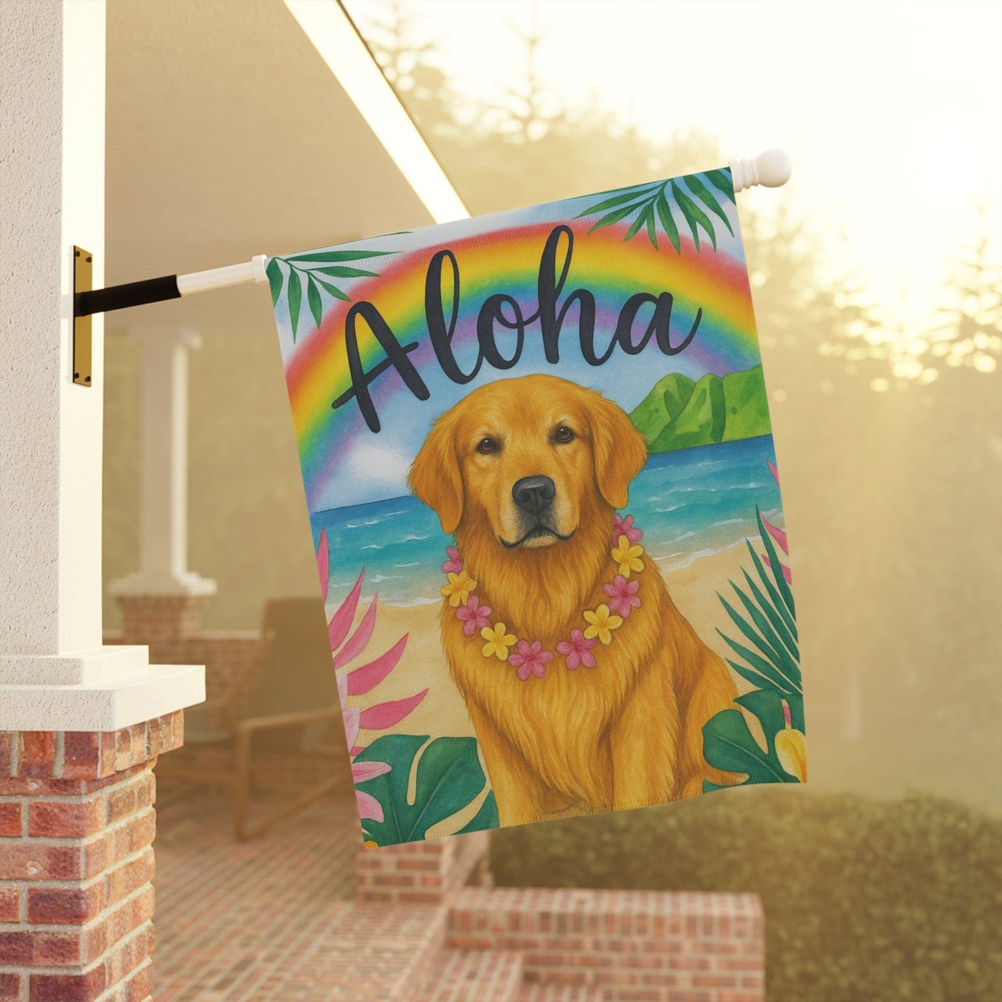 Golden Retriever Aloha Luau Garden Flag
