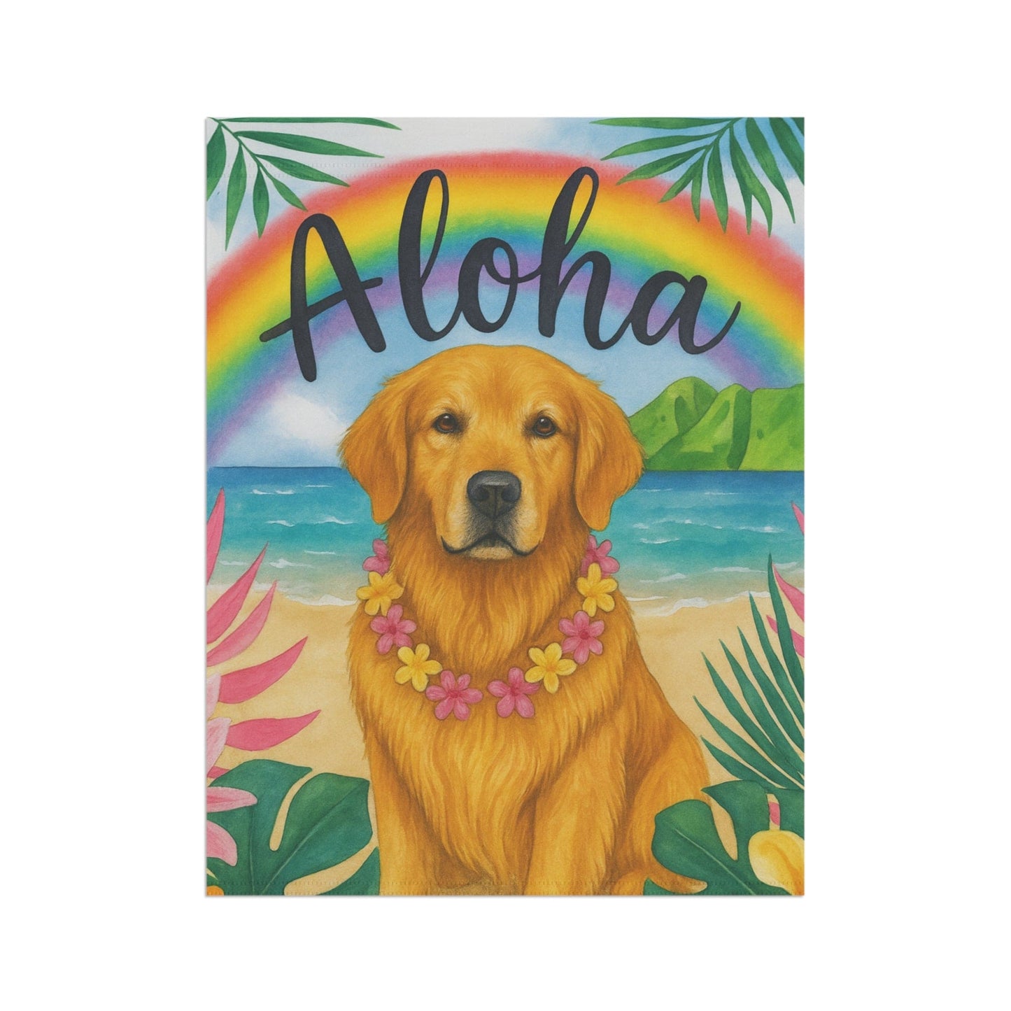 Golden Retriever Aloha Luau Garden Flag